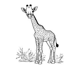 Obraz premium Giraffe in cartoon black and white style for coloring. Vector illustration