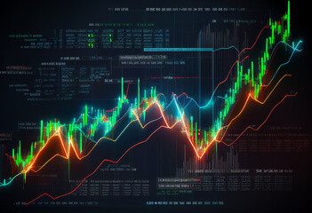 Stock market digital graph chart, AI Generative Illustration. Stock market price, quotation. Indicator financial forex trade. Financial data analysis graph. cryptocurrency trading exchange chart.