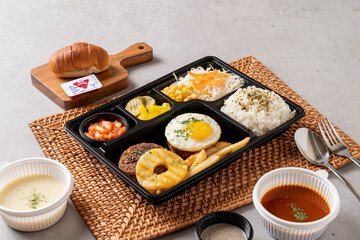 Korean food dishes Hamburg steak lunch box