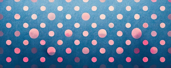 Pink polka dots on blue background, pink dots banner, generative ai