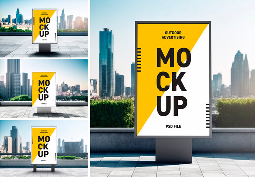City skyline poster billboard stand mockup with Generative AI
