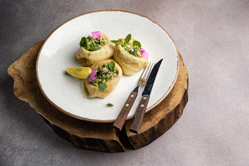 delicious pancakes with filling on a plate

