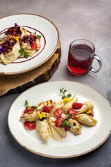 delicious pancakes with filling on a plate
