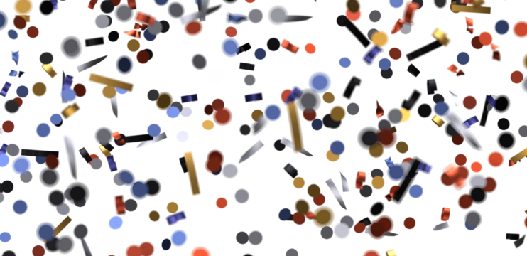 Multicolored paper confetti on transparent background.