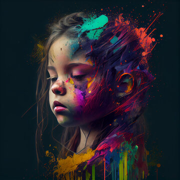colorful abstract art of a child girl's face