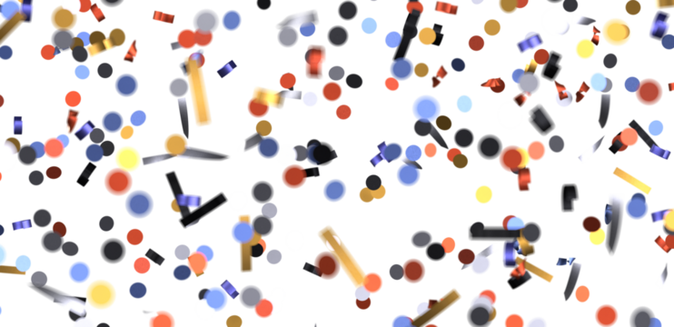 Multicolored paper confetti on transparent background. Realistic confetti flying. Colorful scattered items to holiday decorations.