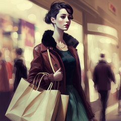 An attractive young woman doing shopping in the mall. Created with Generative AI, no one recognisable. Not a real person.