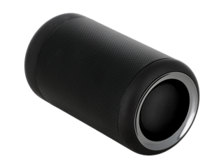 Black bluetooth speaker isolated on white background. Portable speaker, graphic design resources, sound