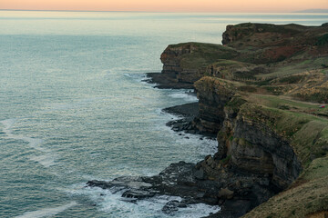 Arnuero cliffs at twilight in Cantabria coast. North of Spain.