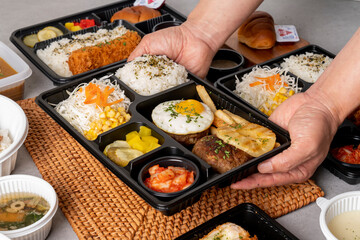 Korean food dishes Hamburg steak lunch box