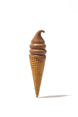 Chocolate Ice Cream Cone on White