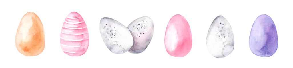 Easter egg on a wooden stand. Colorful egg hand drawn watercolor set. decorative elements