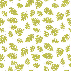 Floral seamless with hand drawn color exotic monstera leaves. Cute summer background. Tropic green branches. Modern floral compositions. Fashion vector illustration for wallpaper, fabric, textile