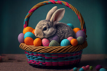 Easter Bunny and Easter Eggs. AI generated