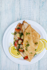 pancakes with onions and with champignon mushrooms