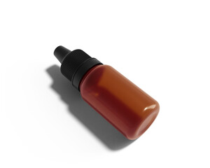 Blank amber plastic dropper bottle isolated on transparent background, prepared for mockup, 3D render.