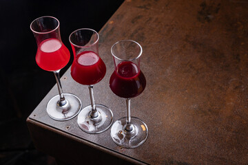 Beautiful and delicious alcoholic cocktails prepared at the bar by the bartender