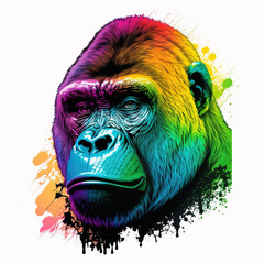 illustration of a gorilla in the night color flat illustration