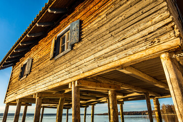 typical old boat hut at a lake