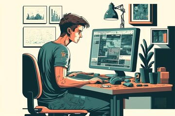 illustration of a person working on a laptop