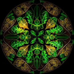 abstract illustration of stained glass kaleidoscope clover shamrock