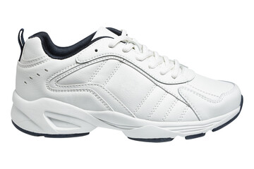 Summer white leather casual sneakers for walking, on a white background, isolate