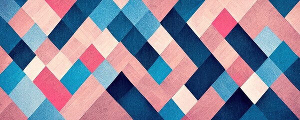 Matte pink and blue rhombus mosaic collage, abstract diamond shaped geometric banner generative ai