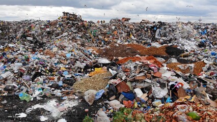 Large landfill near the metropolis. View from the drone.