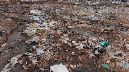 A large landfill near the city of Minsk. View from the drone.