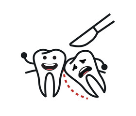 caries and normal tooth.Flat illustration dentistry theme. Vector illustration isolated on white background.
