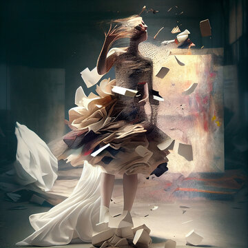 surreal abstract art of a woman disintegrating