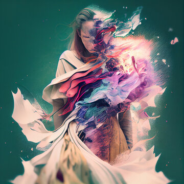 surreal abstract art of a woman disintegrating