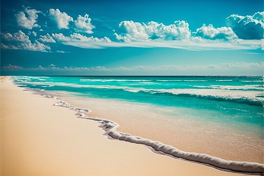 Sandy beaches with rolling calm waves and beautiful clouds