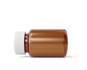 Blank amber medicine plastic bottle  isolated on transparent background, prepared for mockup, 3D render.