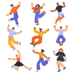 Happy People Characters Rejoicing and Cheering Having Positive Mood Vector Set