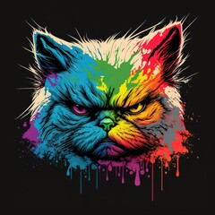 Fototapeta premium color illustration with angry cat flat art