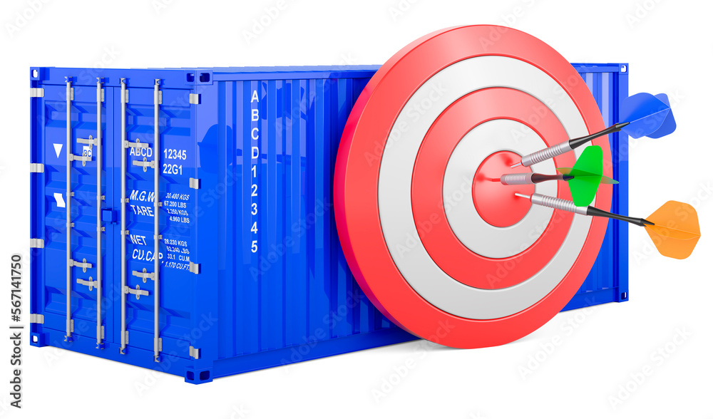 Poster cargo container with target with arrows. 3d rendering