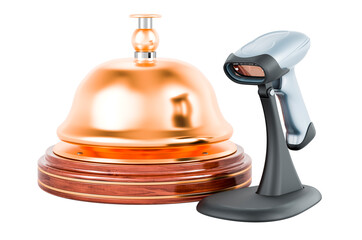 Bar code reader, scanner with reception bell. 3D rendering
