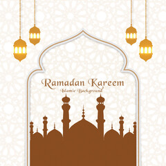 Elegant golden lanternwith mosque ramadan kareem background design