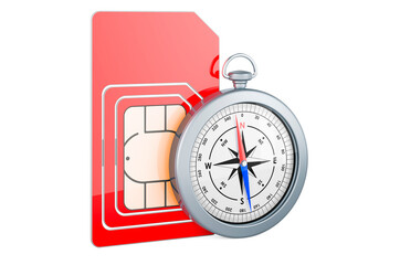 Sim card with compass, 3D rendering
