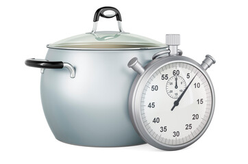 Saucepan with stopwatch, 3D rendering