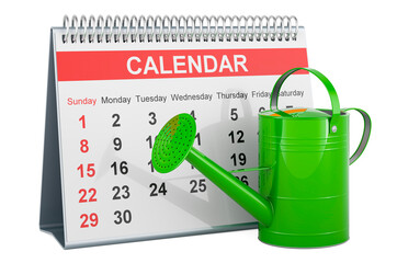 Watering can with desk calendar, 3D rendering © alexlmx