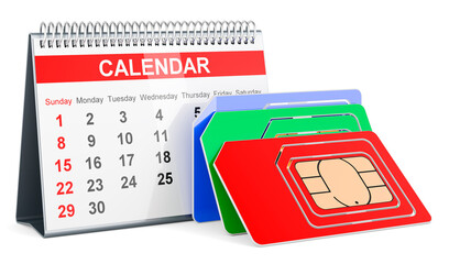 SIM cards with desk calendar, 3D rendering