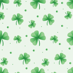 Clover leaf seamless pattern. St Patrick's Day symbol, Irish lucky shamrock background
