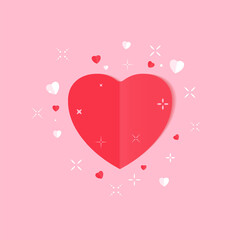 Vector paper heart icon. Red craft element isolated on pink. Romantic concept. Simple like icon isolated on white background. Saint Valentine's Day symbol of love. Wedding card design