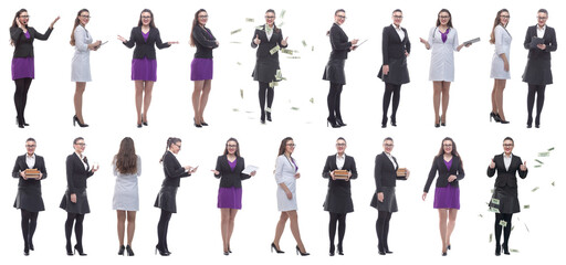 Fototapeta premium collage of a woman in full growth displaying many professions
