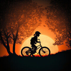 Obraz premium Illustration of a girl riding a bike. Generative AI. 