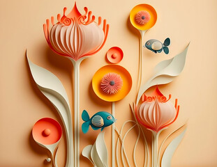  flowers of orange pattern, background abstract minimalist 