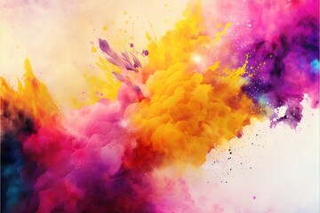  a multicolored cloud of smoke is seen in this image of a white background with blue, yellow, and pink smoke coming out of it.  generative ai