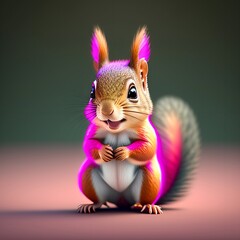 Fototapeta na wymiar Super happy smiling cute standing baby squirrel dressed in pink.